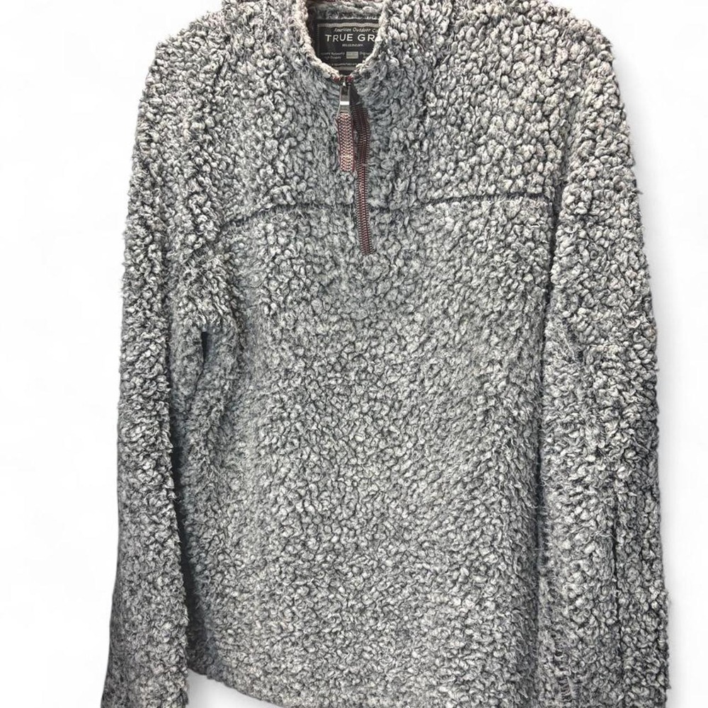 True Grit Mens Sherpa Quarter Zip Pullover Gray White Speckled Fleece Size M